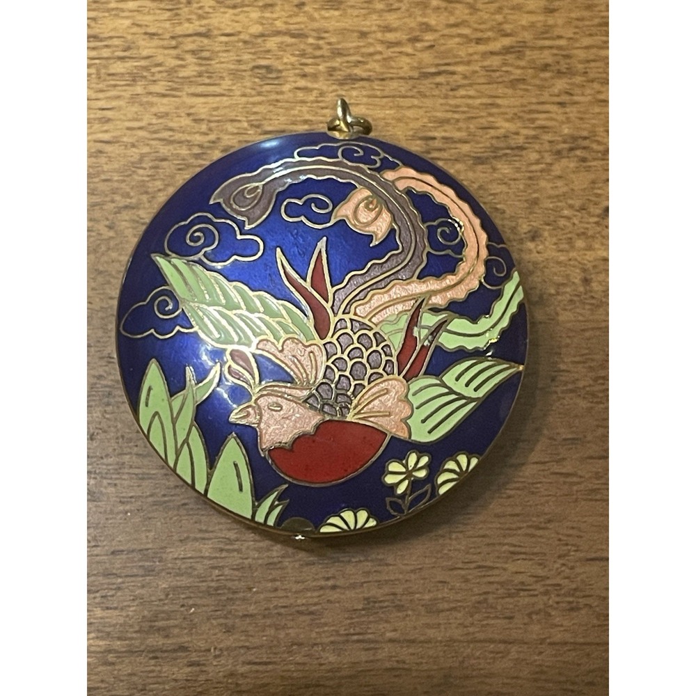 Vtg Two Sided Cloisonne Chinese Phoenix Enamel Pendant 2"